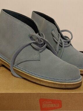 Clarks Women's Light Blue Suede Ankle Desert Boots